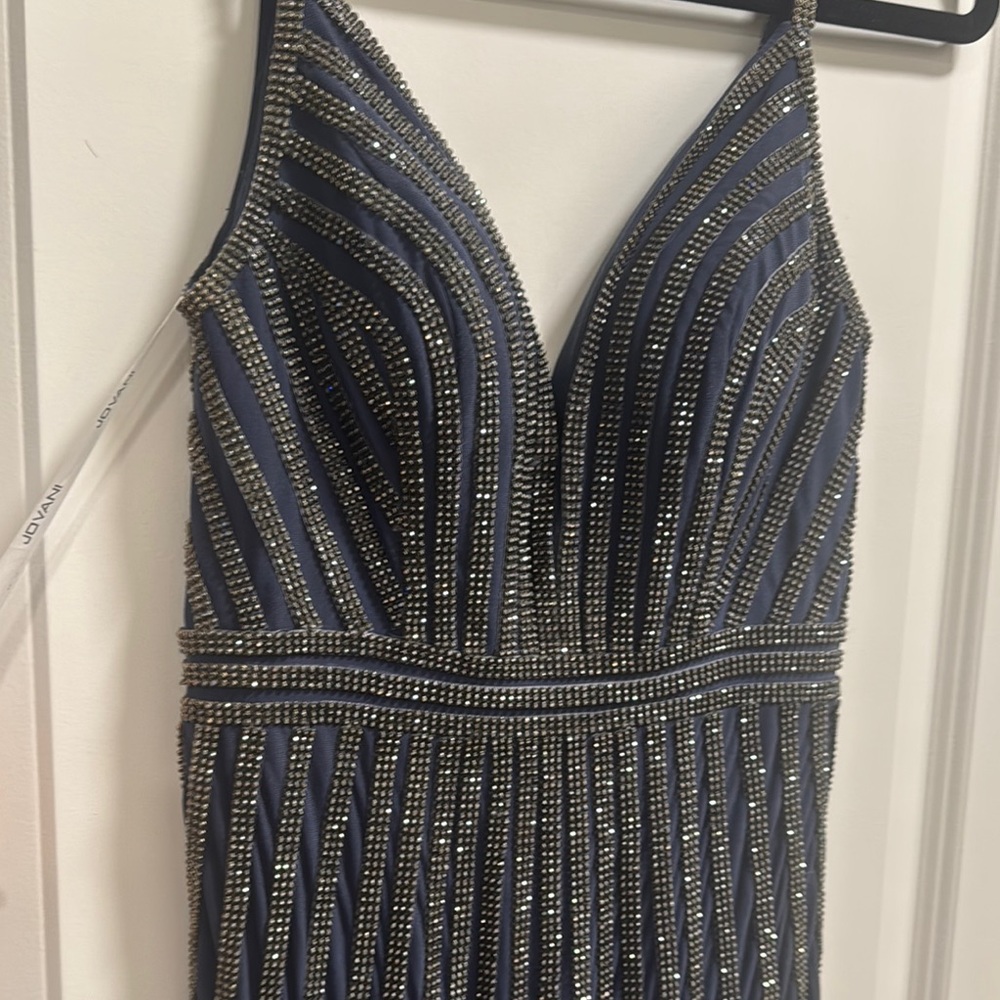 Jovani Blue Pleated Maxi Gown for Prom size 2